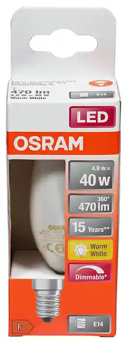 Lyspære LED Cl B 40 Matt Dim E14 Osram